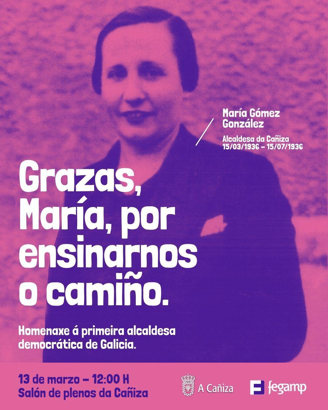 A FEGAMP organiza na Cañiza un acto de homenaxe á primeira alcaldesa democrática de Galicia, Maruja Gómez