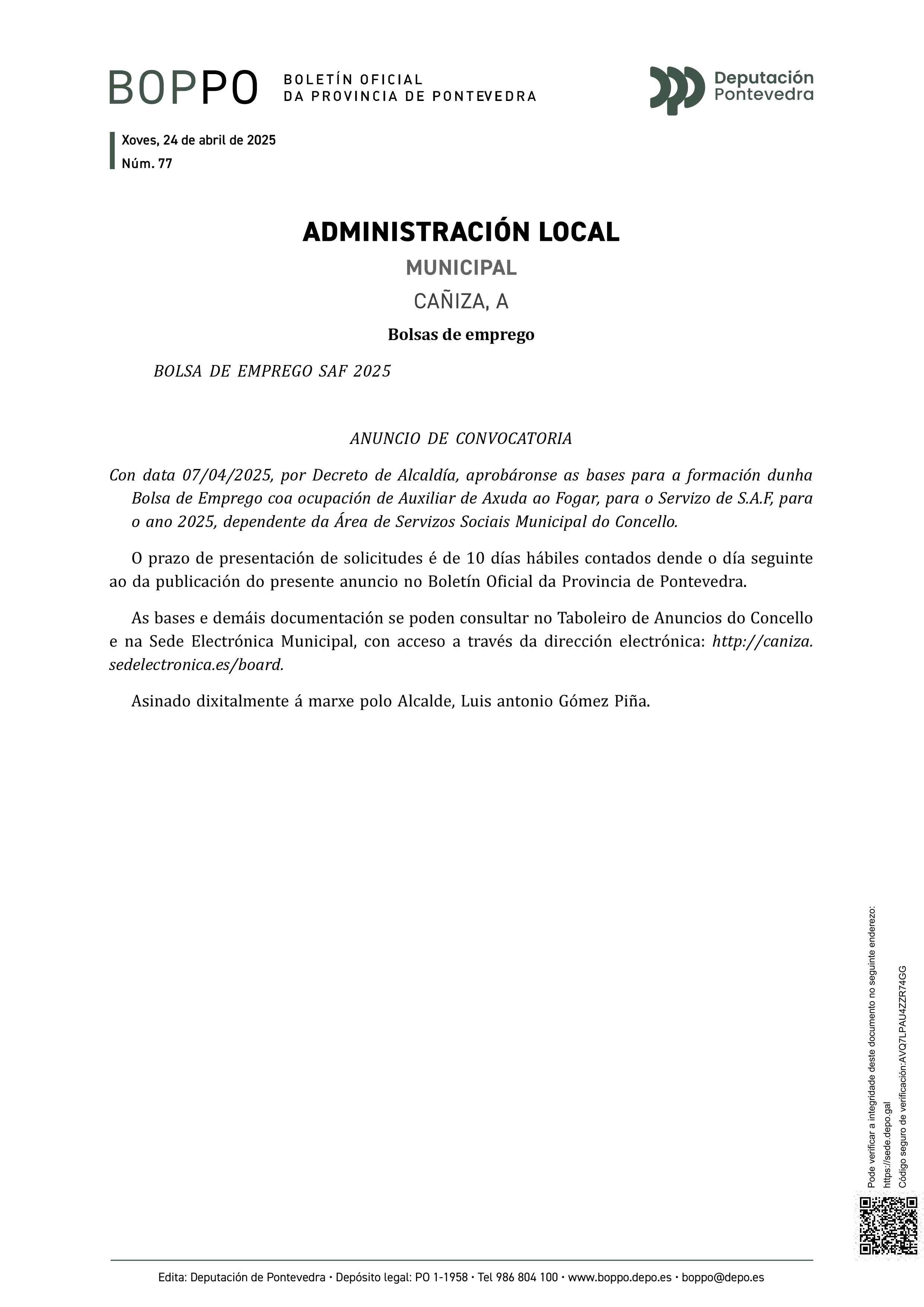 O Concello anuncia a creación dunha bolsa de emprego para o servizo de axuda no fogar (SAF)