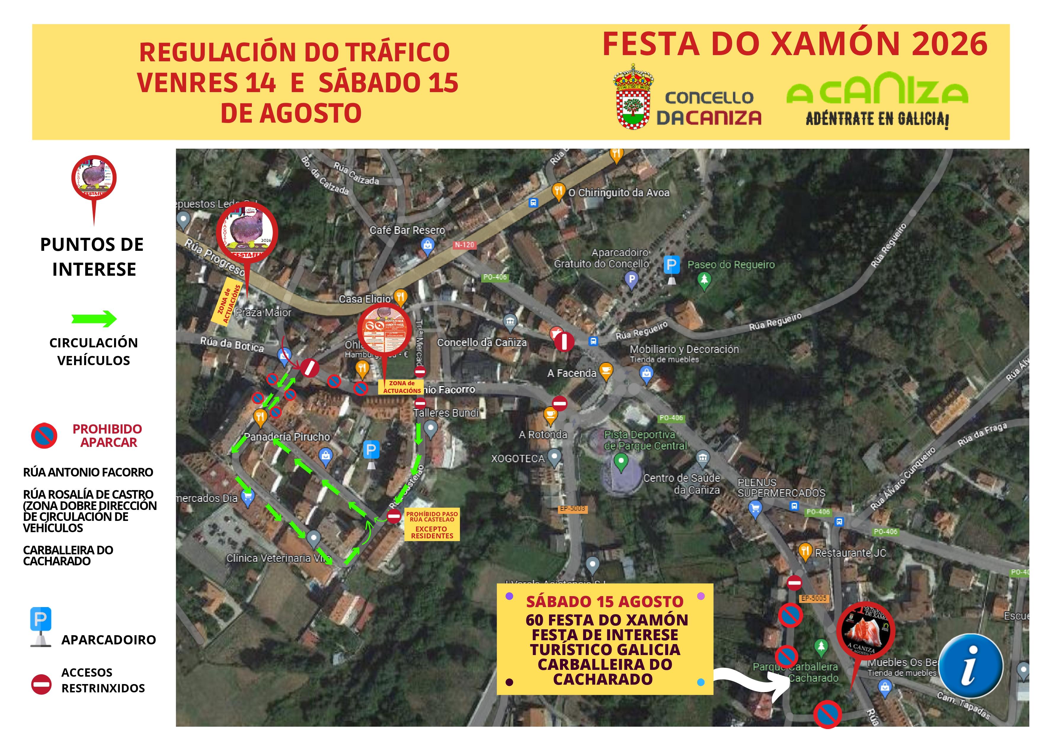 Festas do Xamón 2026. Regulación e circulación do tráfico - 14 e 15 de agosto