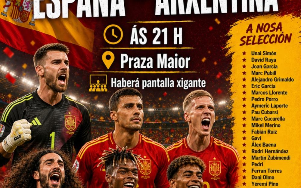 Retransmisión do partido España - Arxentina. Pantalla xigante na Praza Maior