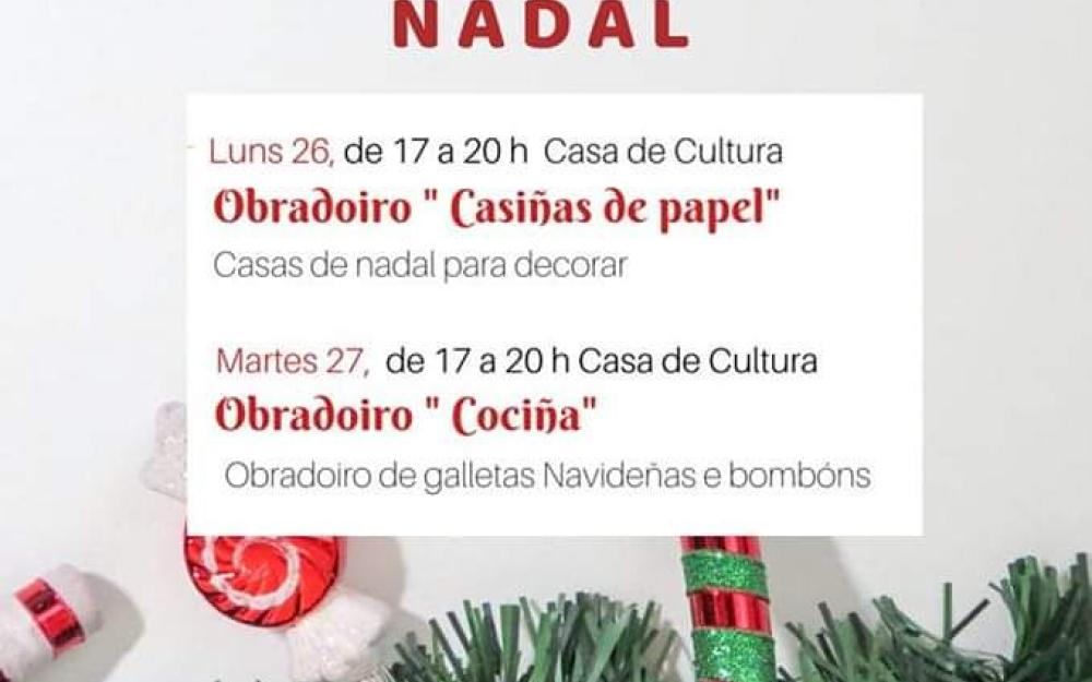 Obradoiros de Nadal para os máis pequenos os días 26 e 27 de decembro na Casa de Cultura