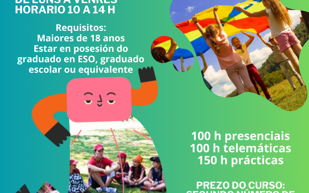 Curso homologado de monitor de tempo libre. 350 horas