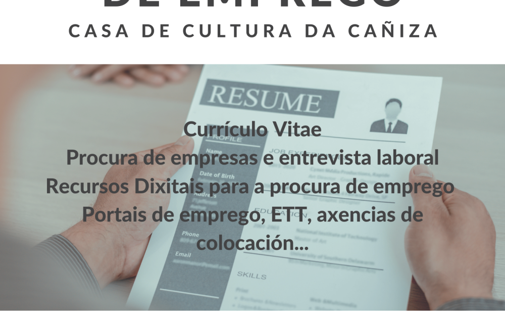 Novo curso de BUSCA ACTIVA DE EMPREGO organizado polo Concello da Cañiza. Outubro de 2022
