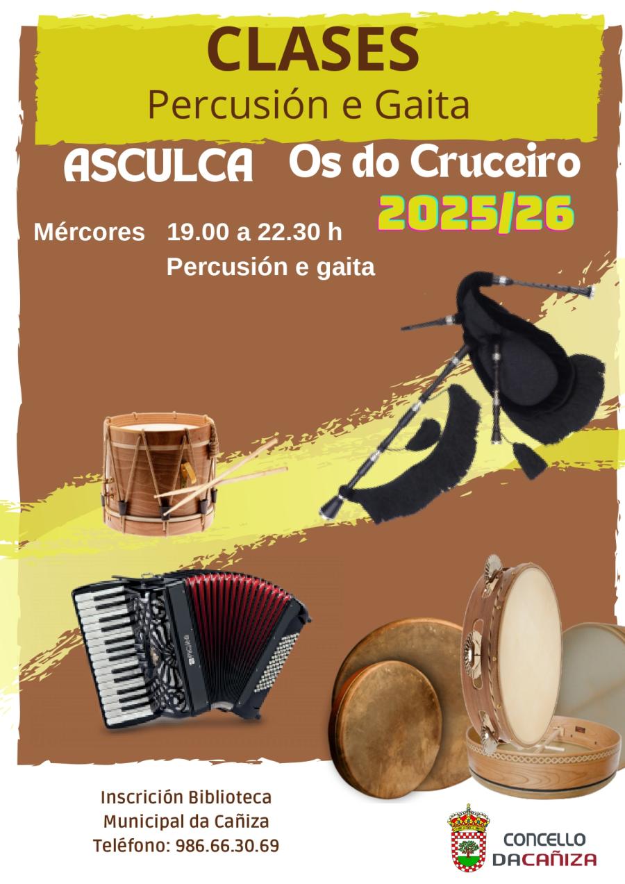 Clases de Percusión e Gaita. Curso 2025/26