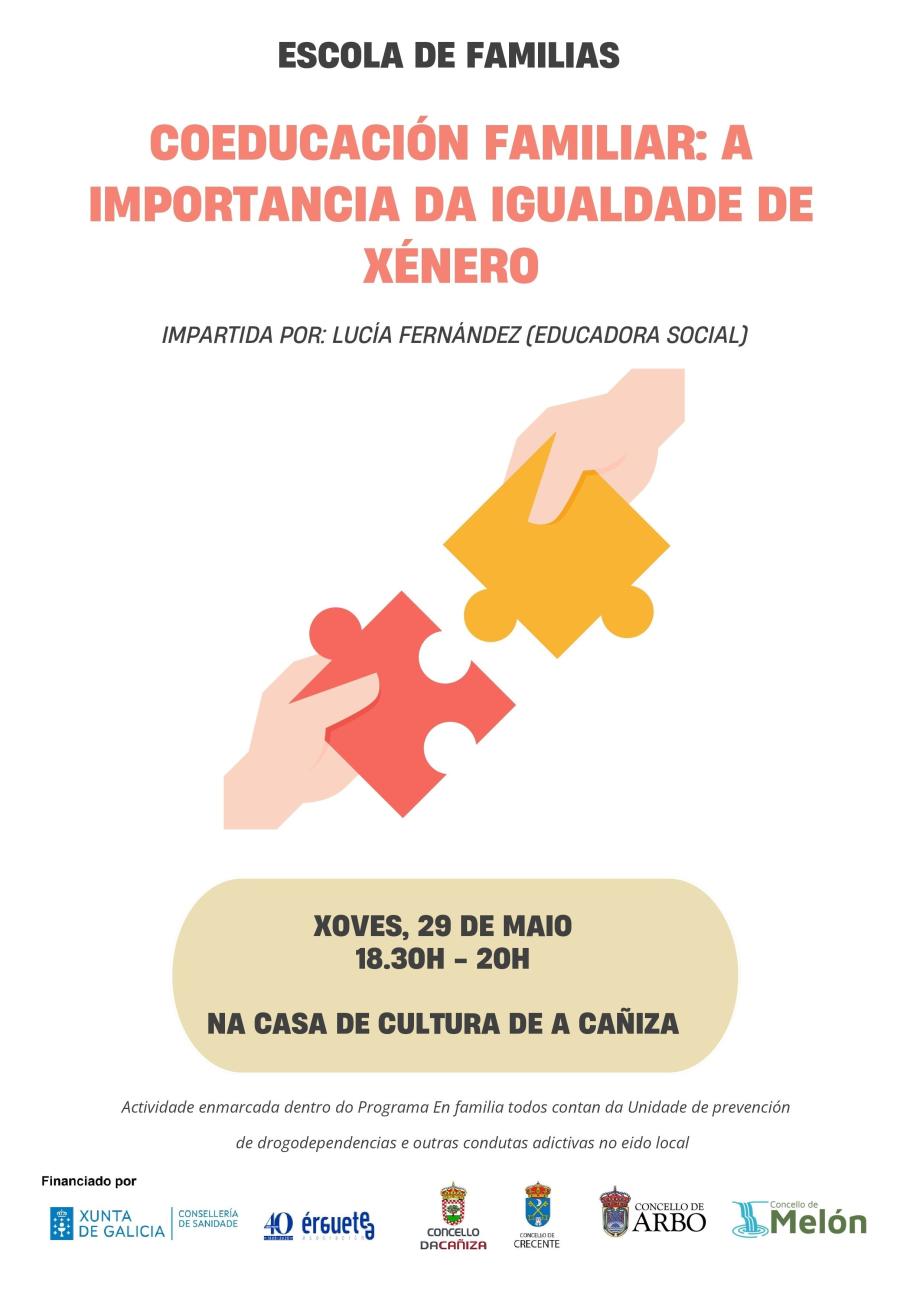 Anunciamos unha nova formación da "Escola de Familias": Coeducación Familiar. A importancia da Igualdade de xénero .