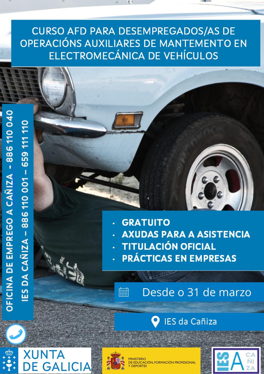 Curso AFD dirixido principalmente a desempregados/as de operacións auxiliares de mantemento en electromecánica de vehículos