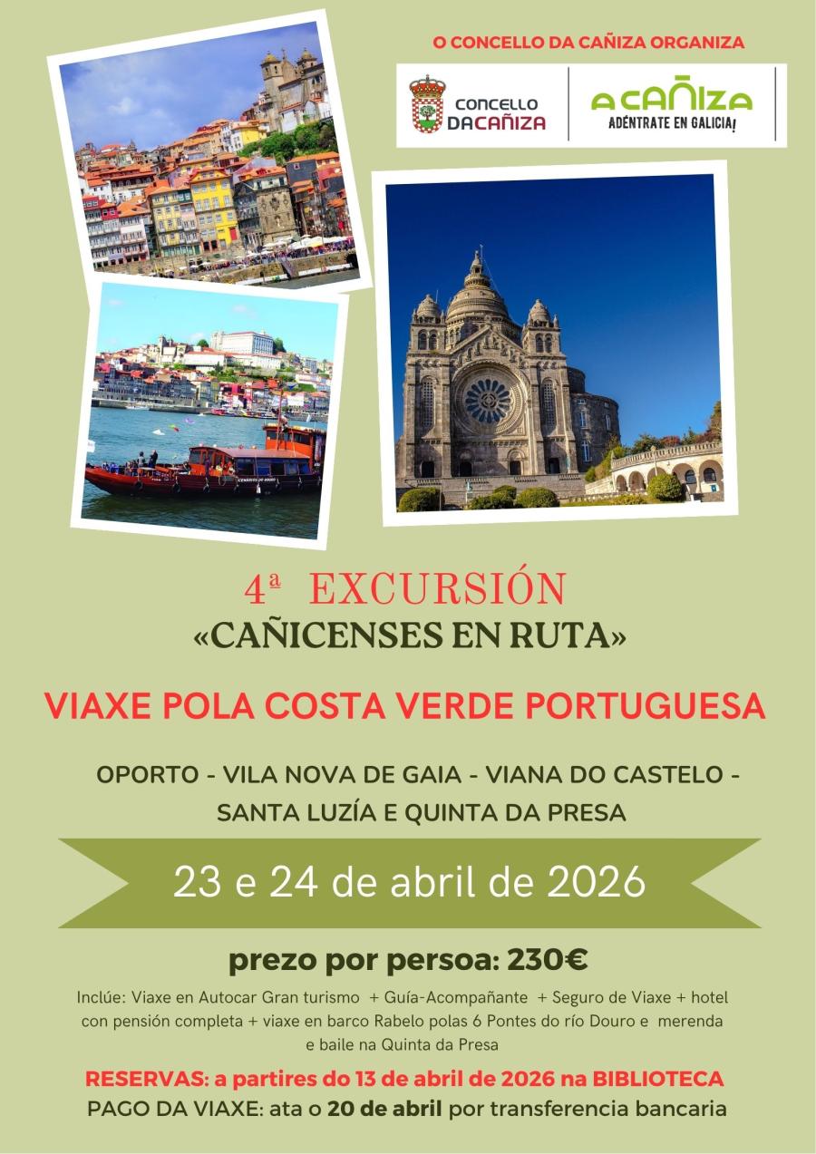 O Concello retoma a organización da 4ª excursión do Programa «Cañicenses en Ruta»: Viaxe pola COSTA VERDE PORTUGUESA
