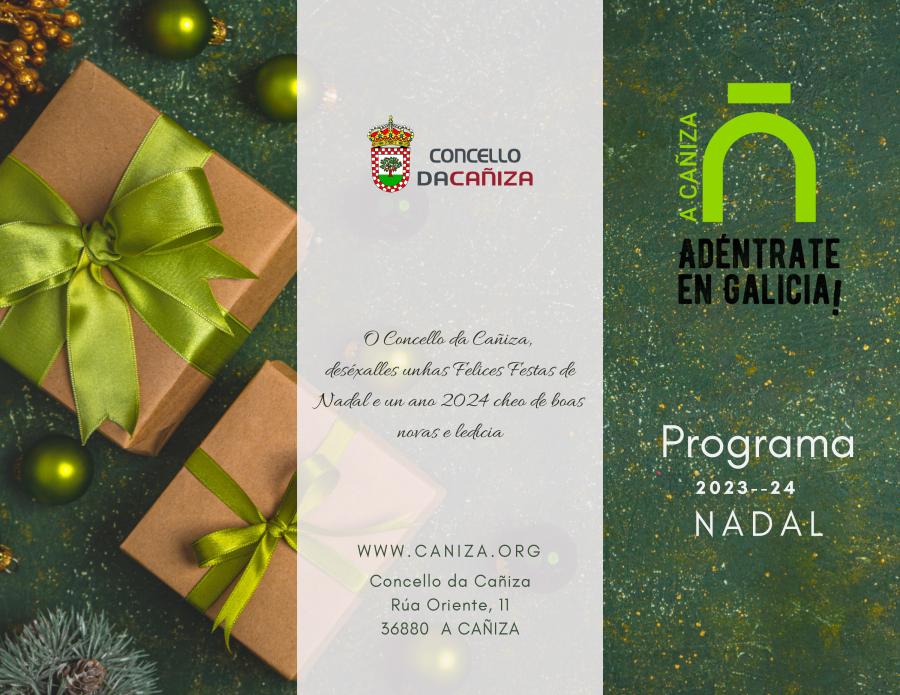 O Alcalde Luis Piña presenta o programa cultural e de lecer para este Nadal e Aninovo 2023- 2024  Unha programación pensada para todos os públicos onde, un ano máis, as actividades dirixidas aos nen@s volven a ter un peso especial.  Este sábado, 2 de decembro, inauguramos as festas co acendido das luces de Nadal ás 20h na Praza Maior, na que tamén serviremos un «chocolate cañicense».