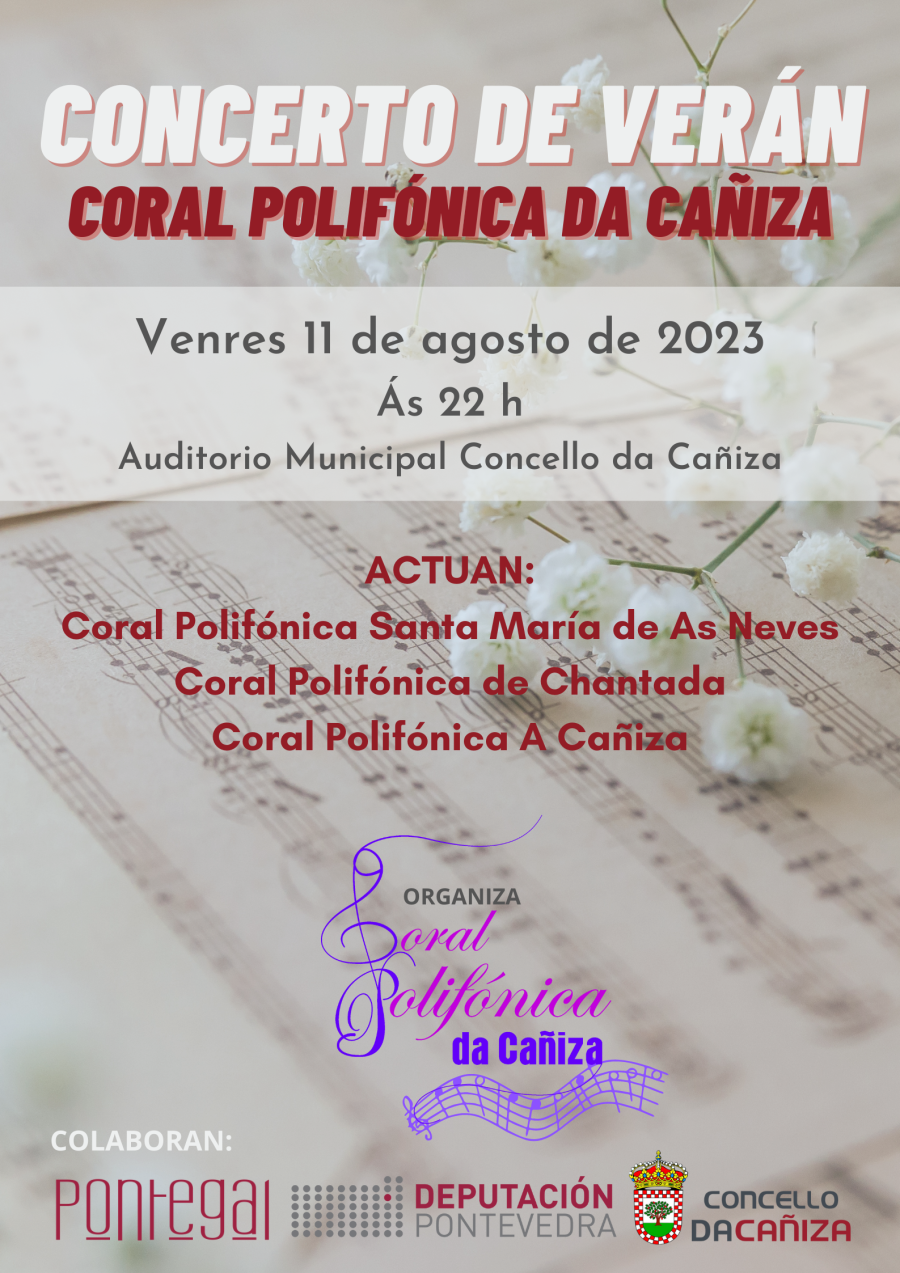 Actuación da Coral Polifónica da Cañiza. O venres 11 de agosto, ás 22h no Auditorio da Cañiza
